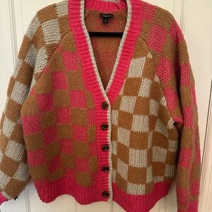Torrid Pink and Tan Checkered Cardigan